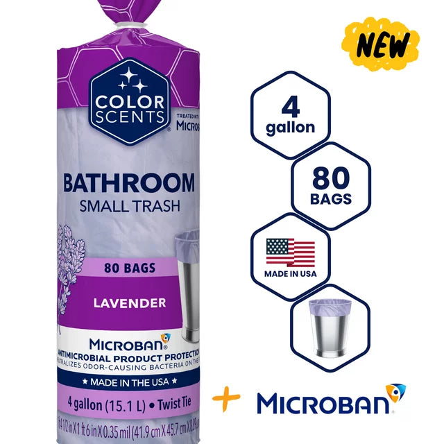 Color Scents with Microban® 4-Gallon Small Twist Tie Trash Bags, Lavender Scent, 80 Bags