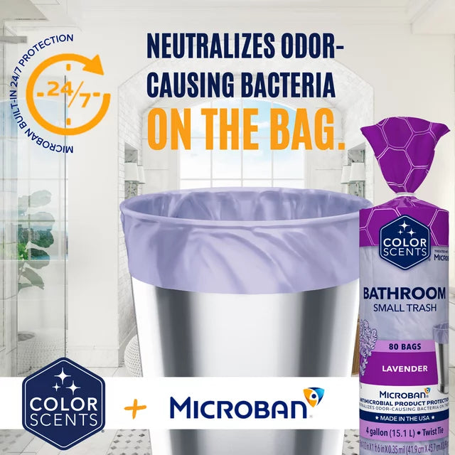 Color Scents with Microban® 4-Gallon Small Twist Tie Trash Bags, Lavender Scent, 80 Bags