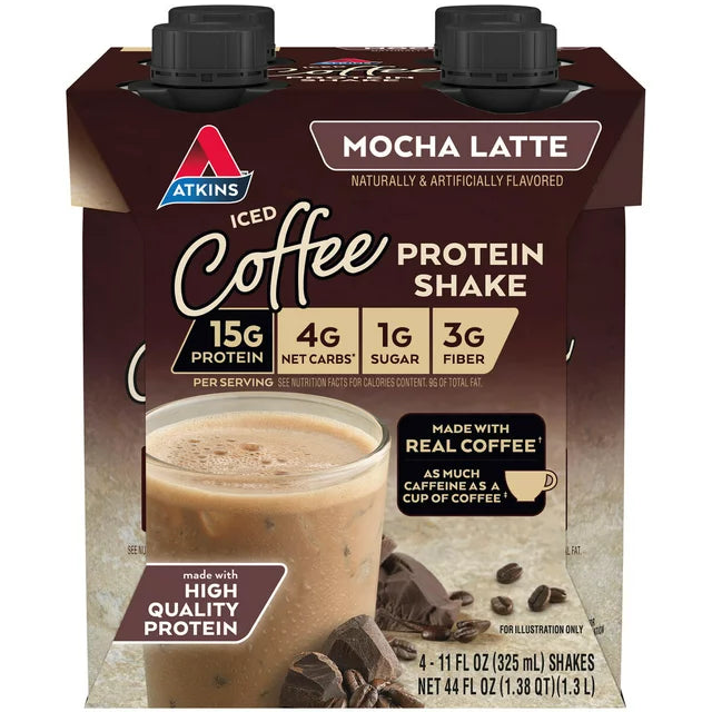 Atkins Gluten Free Protein-Rich Shake, Mocha Latte, Keto Friendly, 4 Ct (Ready to Drink)