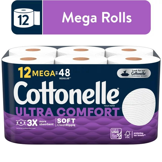 Cottonelle Ultra Comfort Toilet Paper, 12 Mega Rolls per Pack, 268 Sheets per Roll