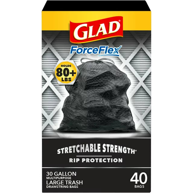 Glad ForceFlex Large Trash Bags, 30 Gallon, 40 Bags (Unscented)