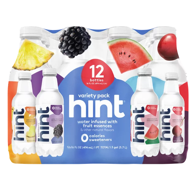 Hint Water Variety Pack Pineapple, Watermelon, Blackberry, and Cherry, 16 fl oz, 12 Count