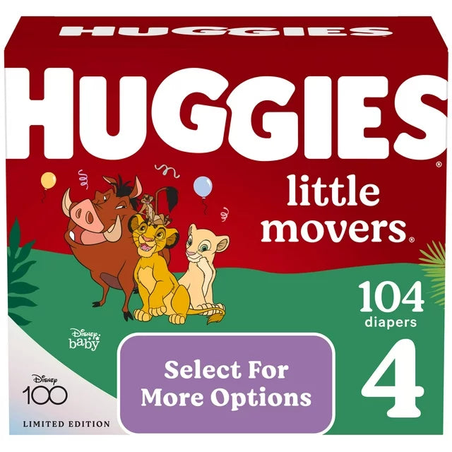 Huggies Little Movers Baby Diapers, Size 4, 104 Ct