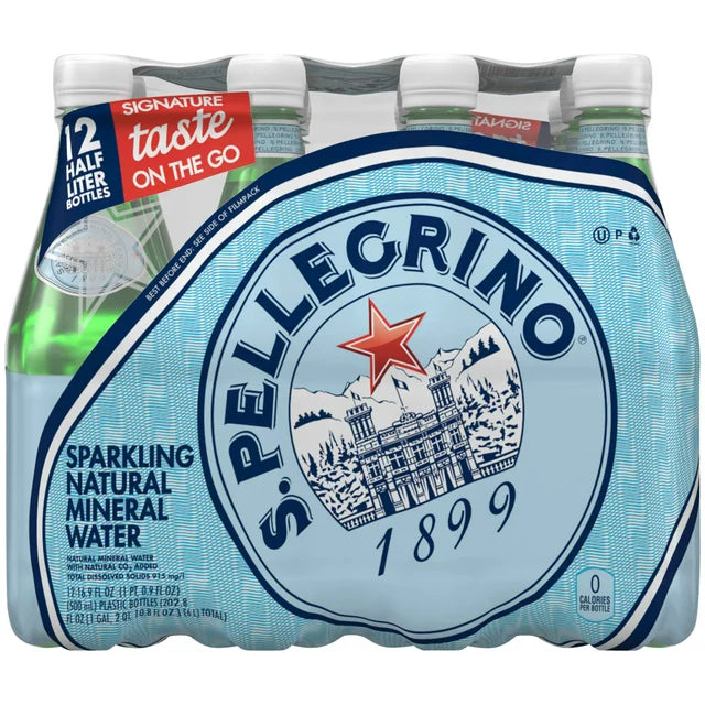 S.Pellegrino Sparkling Natural Mineral Water, 16.9 fl oz, 12 Pack Plastic Bottles